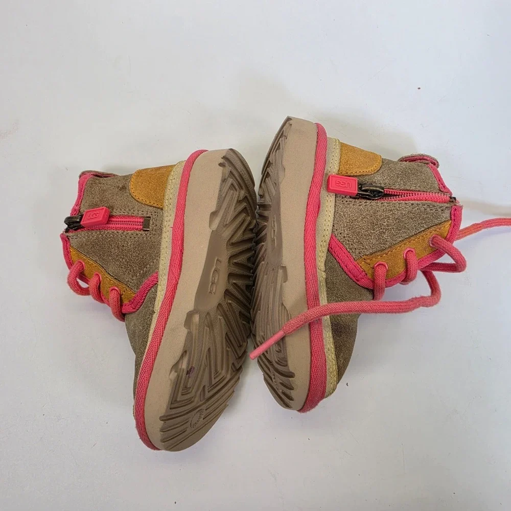 UGG Neumel II Toddler 6C Brown Pink Suede Shearling Lace Up Ankle Boots